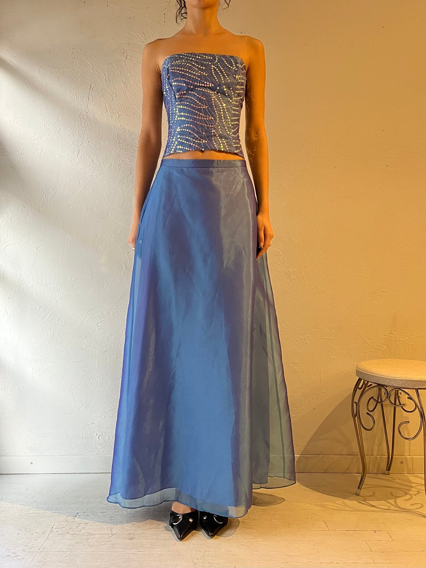 90s ‘Blondie Nites’ Metallic Blue Deadstock Formal Set / Small