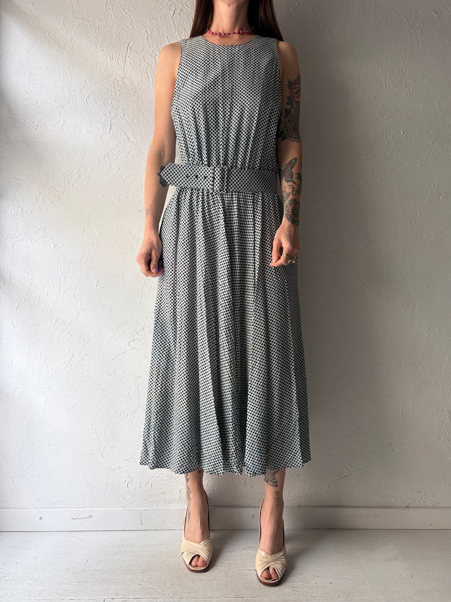 90s 'Moda Int'l' Checker Midi Spring Dress / Medium