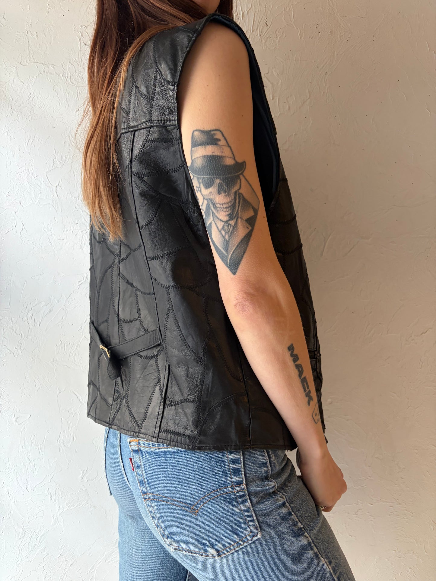 90s 'Nondica' Black Leather Vest / Medium