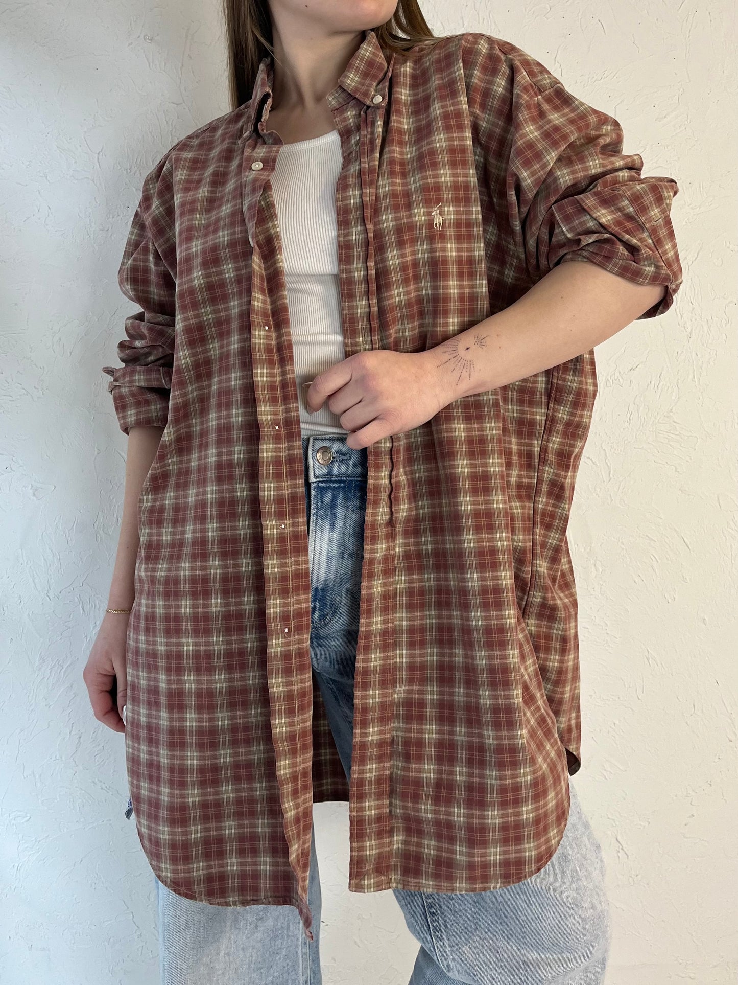 90s ‘Polo Ralph Lauren’ Plaid Button Up Shirt / Large