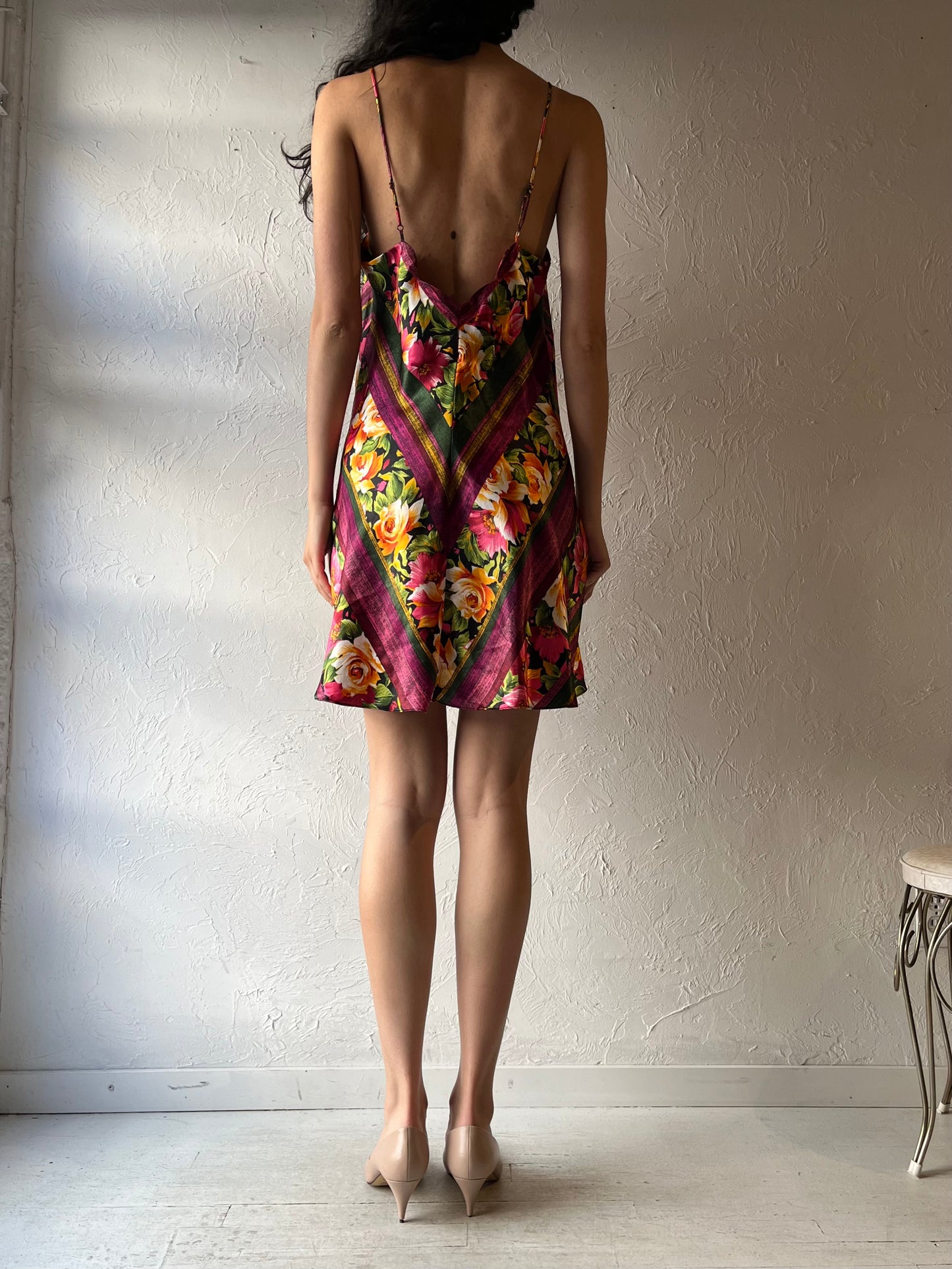 90s 'Victoria Secret Gold Label' Floral Slip Dress / Medium