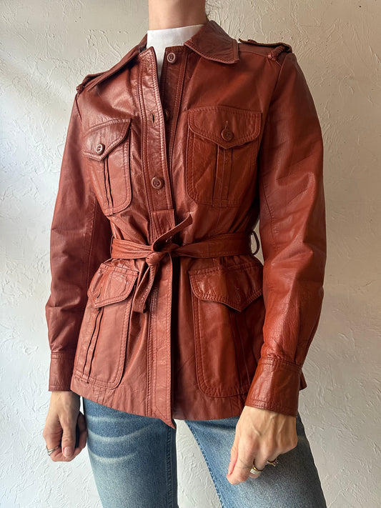 70s 'Voyageur' Burgundy Leather Jacket / Small