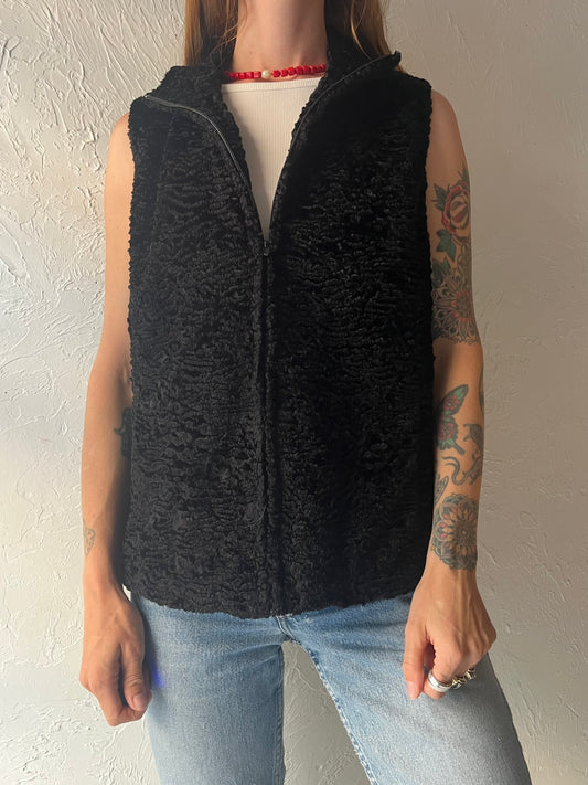 Y2k 'Chicos' Black Faux Fur Vest / Small