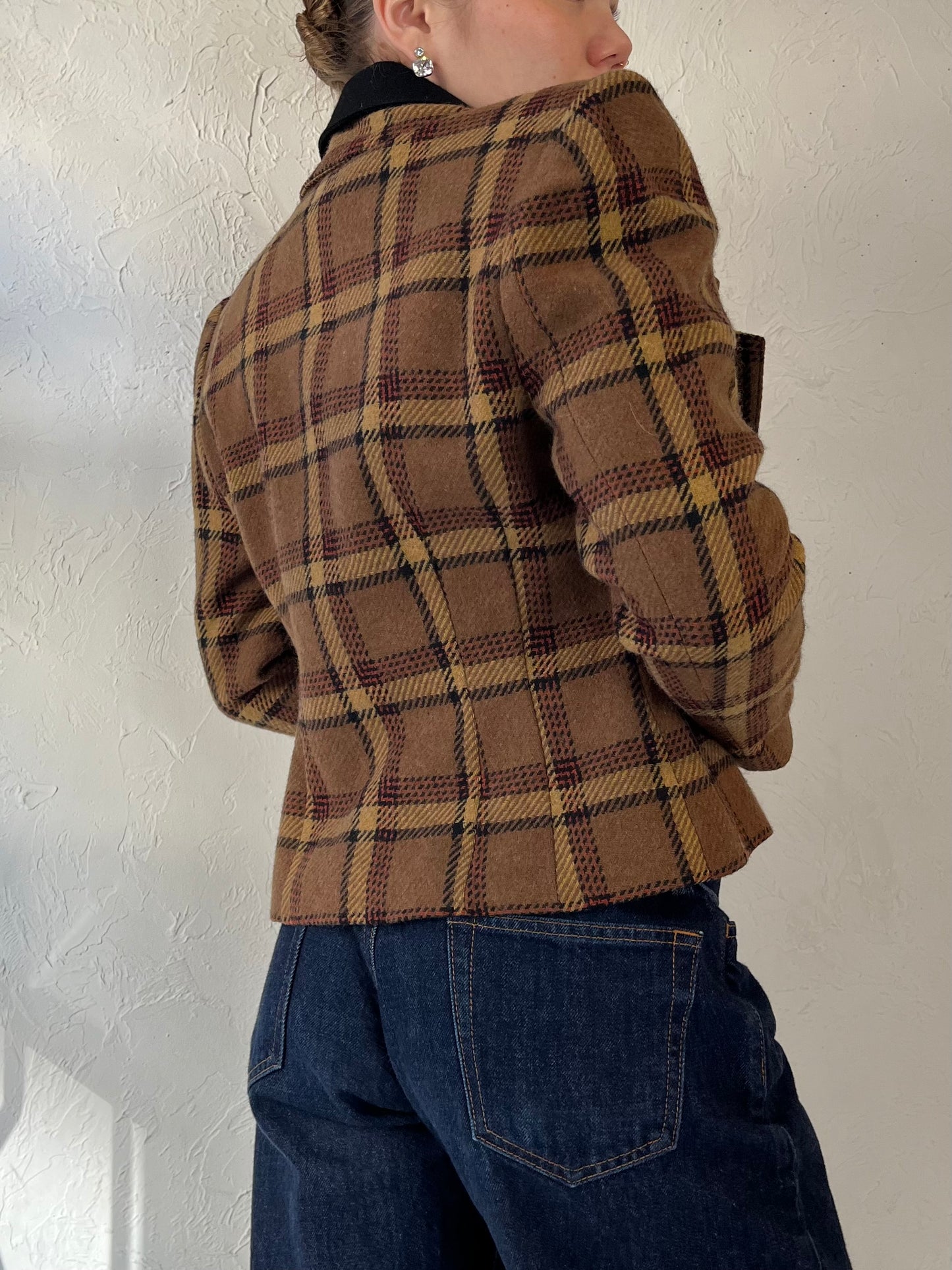 90s ‘Meridien’ Plaid Cropped Blazer Jacket / Small