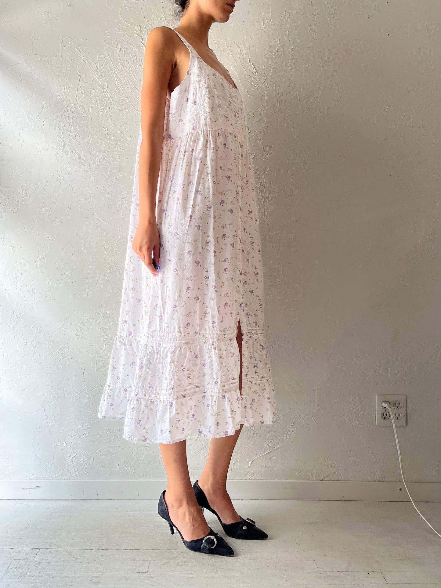 Y2k 'The 1 for U' White Floral Cotton Dress / XL