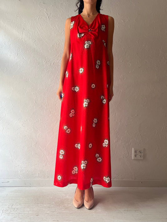 70s 'Wendy Lane' Red Foral Retro Maxi Dress / Medium