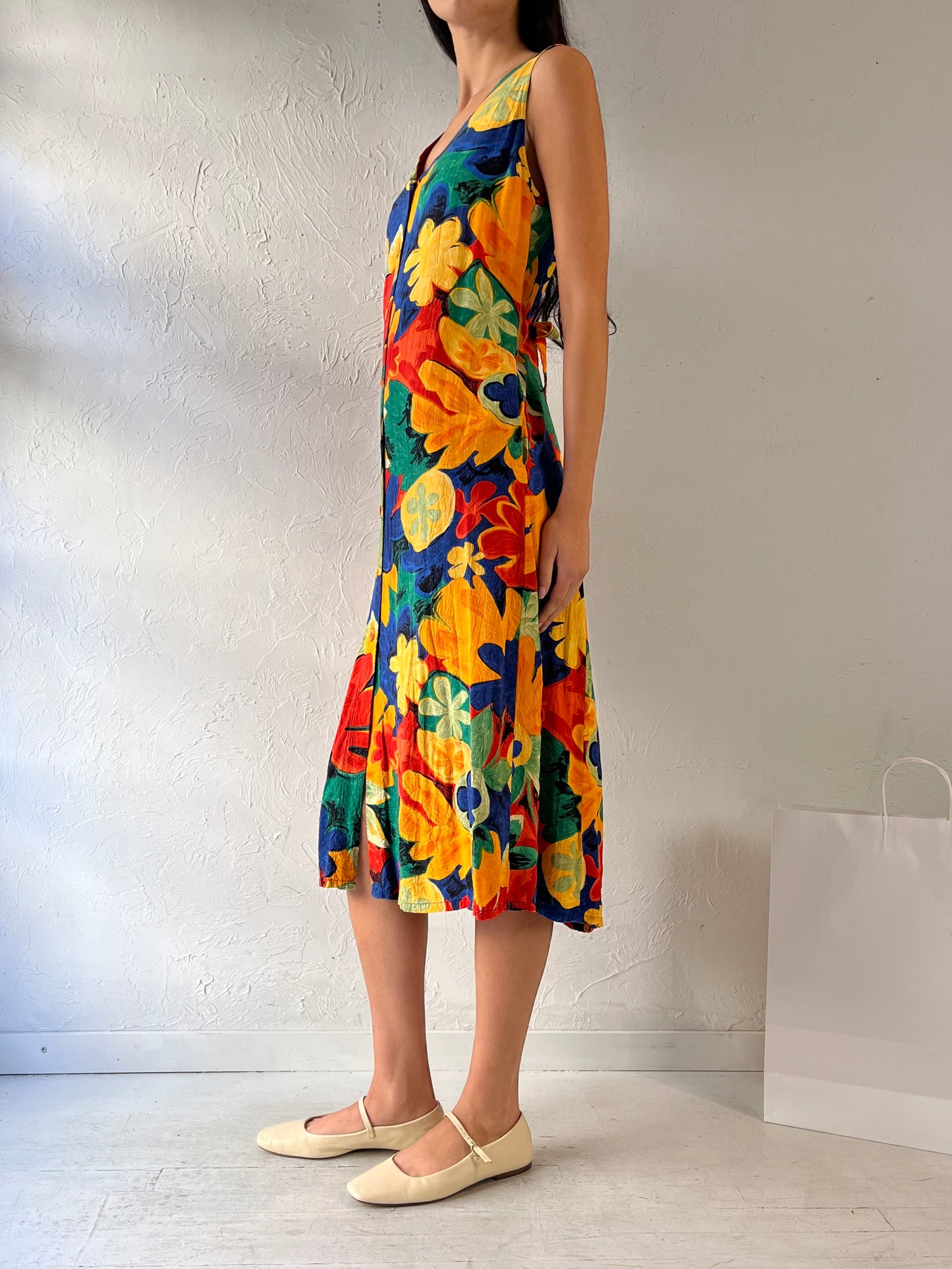 90s ‘Jams World’ Floral Print Rayon Dress / Medium