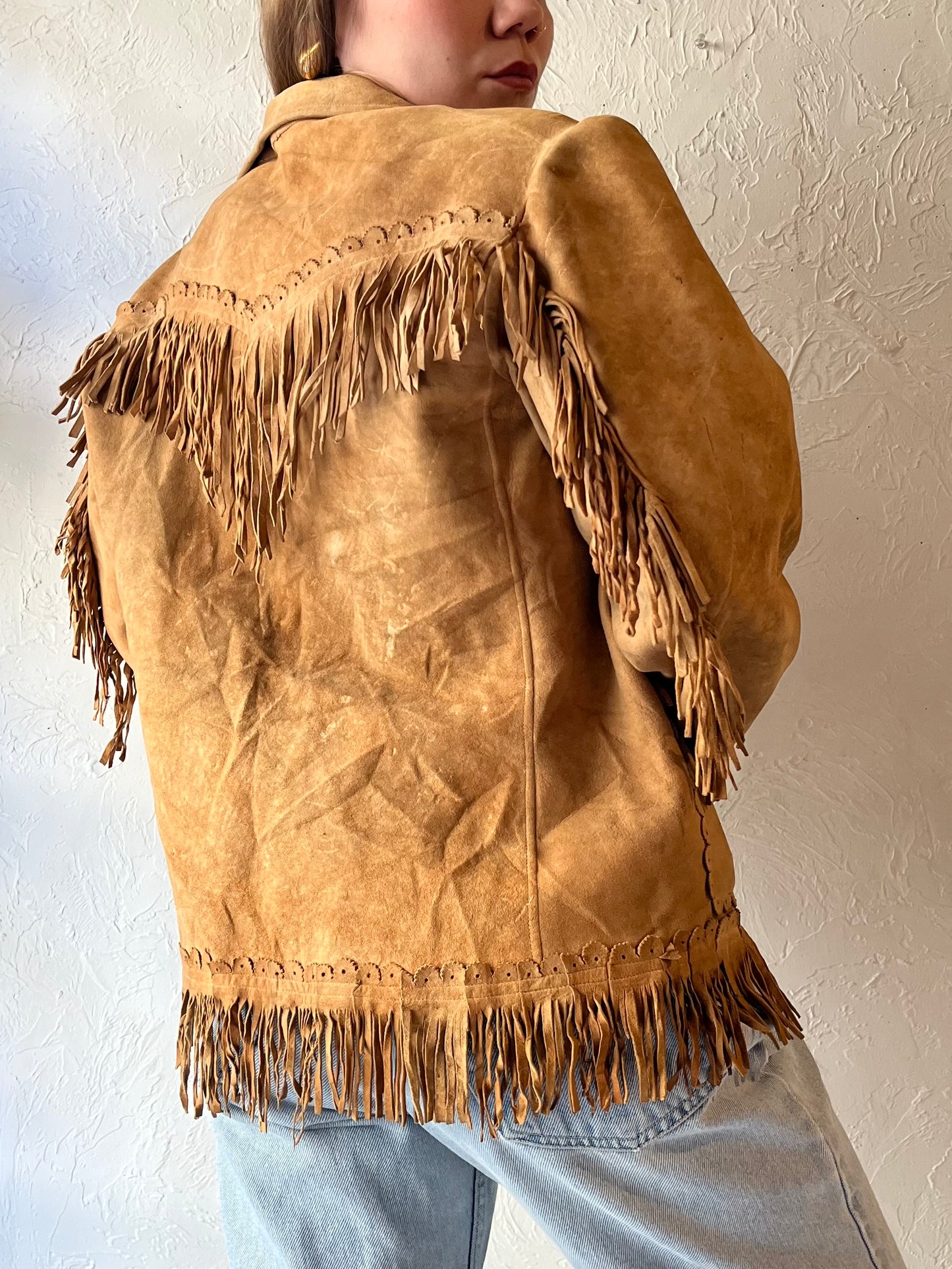 70s Western Fringe Suede Leather Jacket / Medium