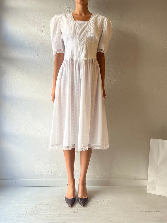 80s 'Gunne Sax' White Lacey Dress / Large