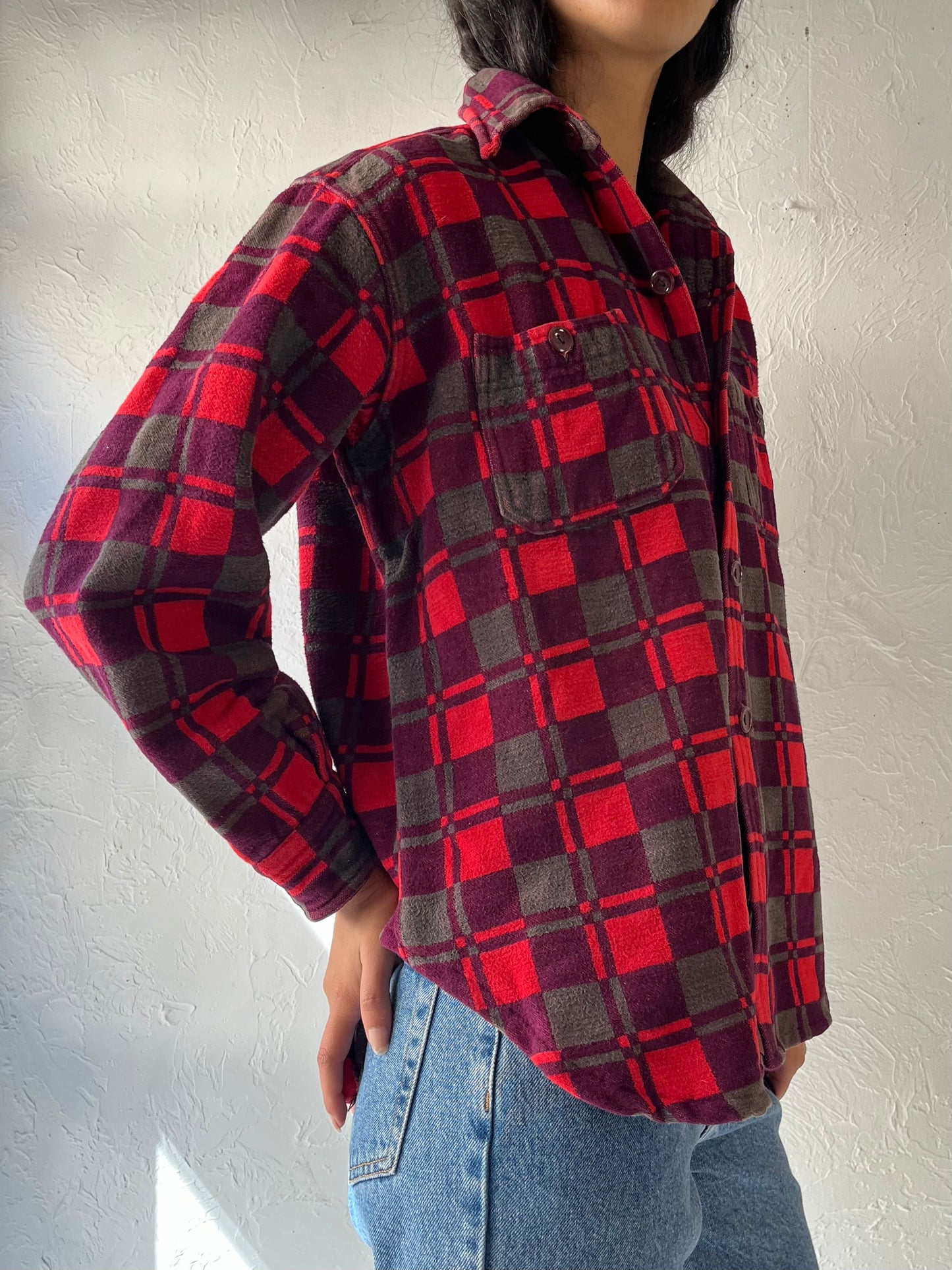 Y2k 'Champion' Red Cotton Flannel Shirt / Large