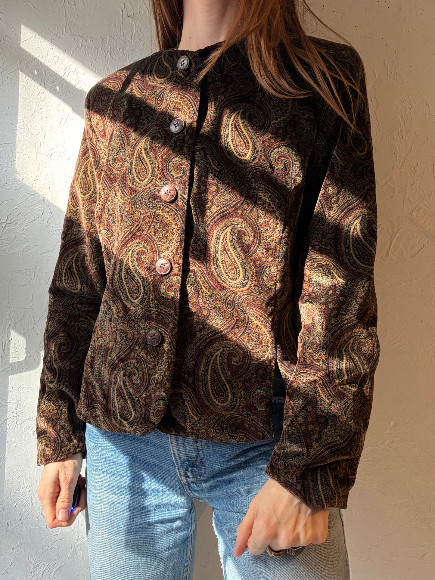 90s 'Bianca Nygard' Velvet Paisley Jacket / Medium