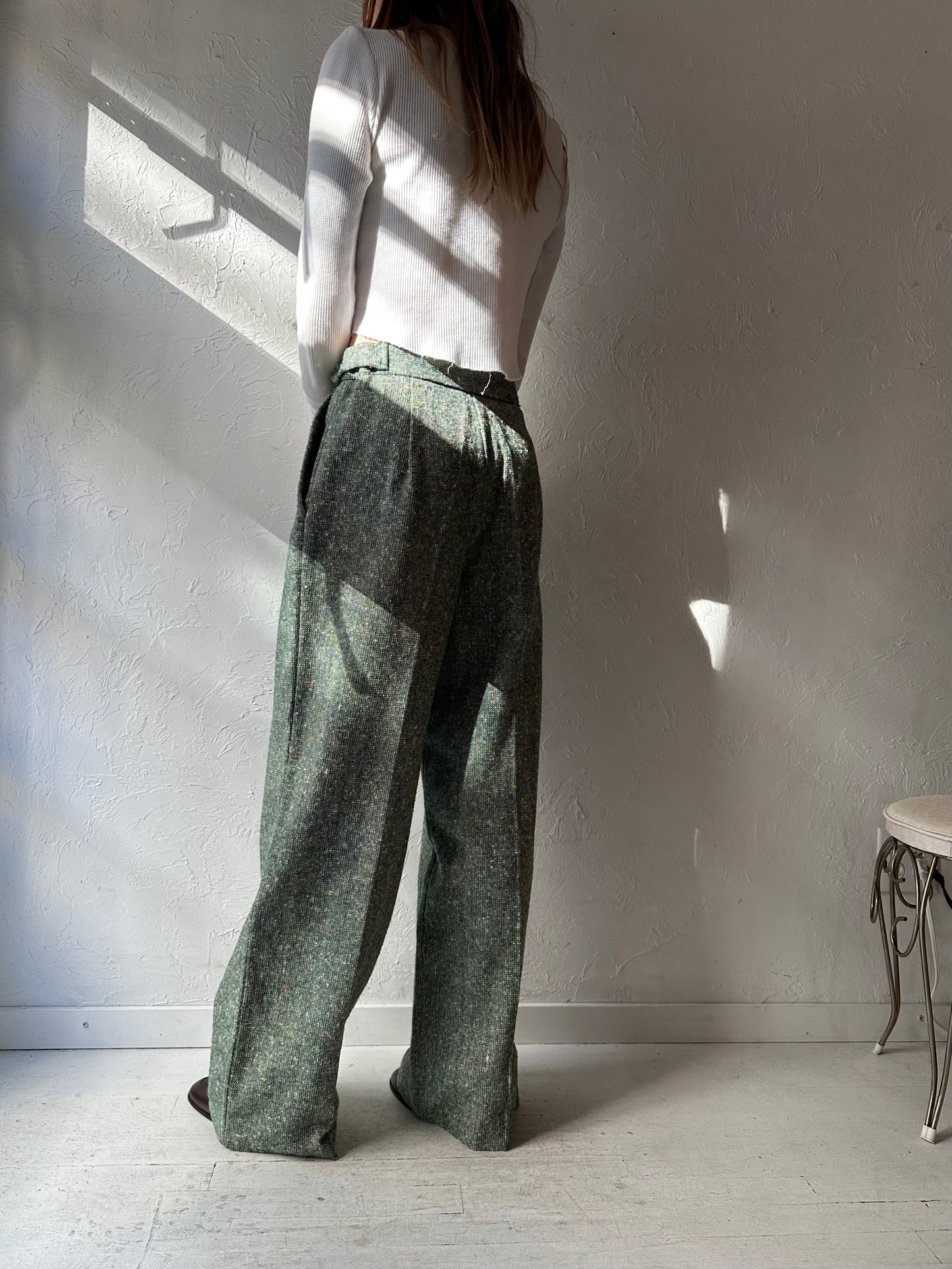 70s Green Tweed Knit Trousers / Small - Medium