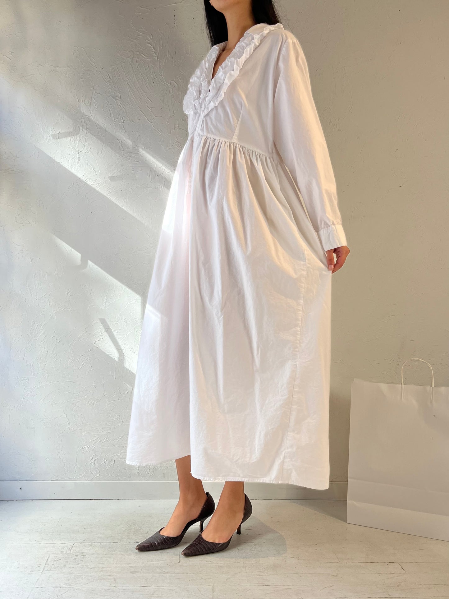 Y2K ‘Dressed in White’ Long Sleeve White Cotton Dress / XL