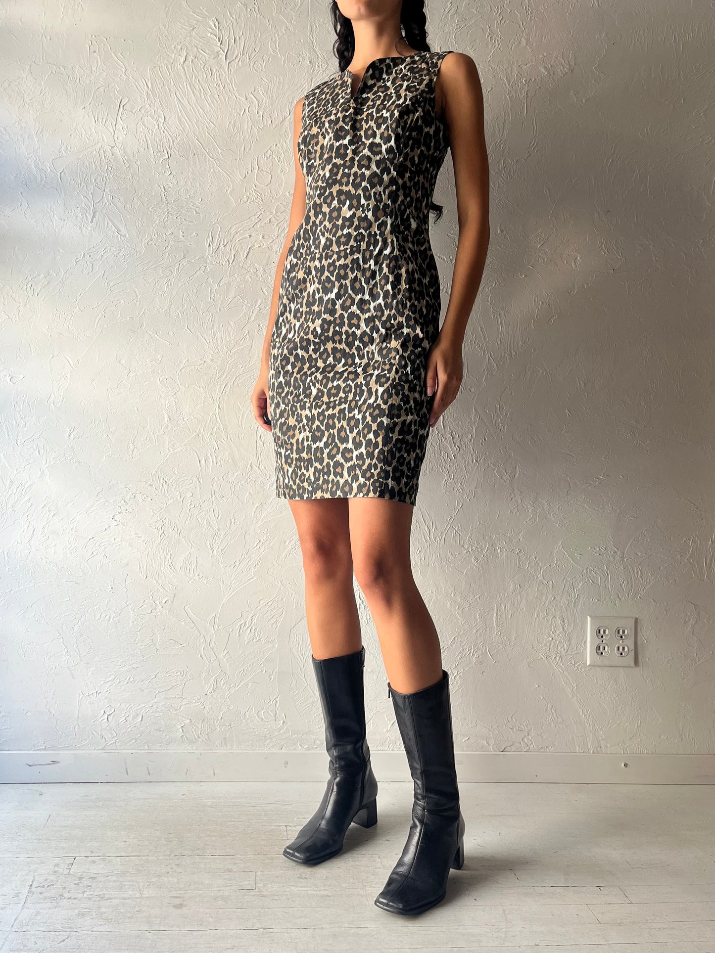 90s 'Robbie Bee' Leopard Print Mini Dress / Small