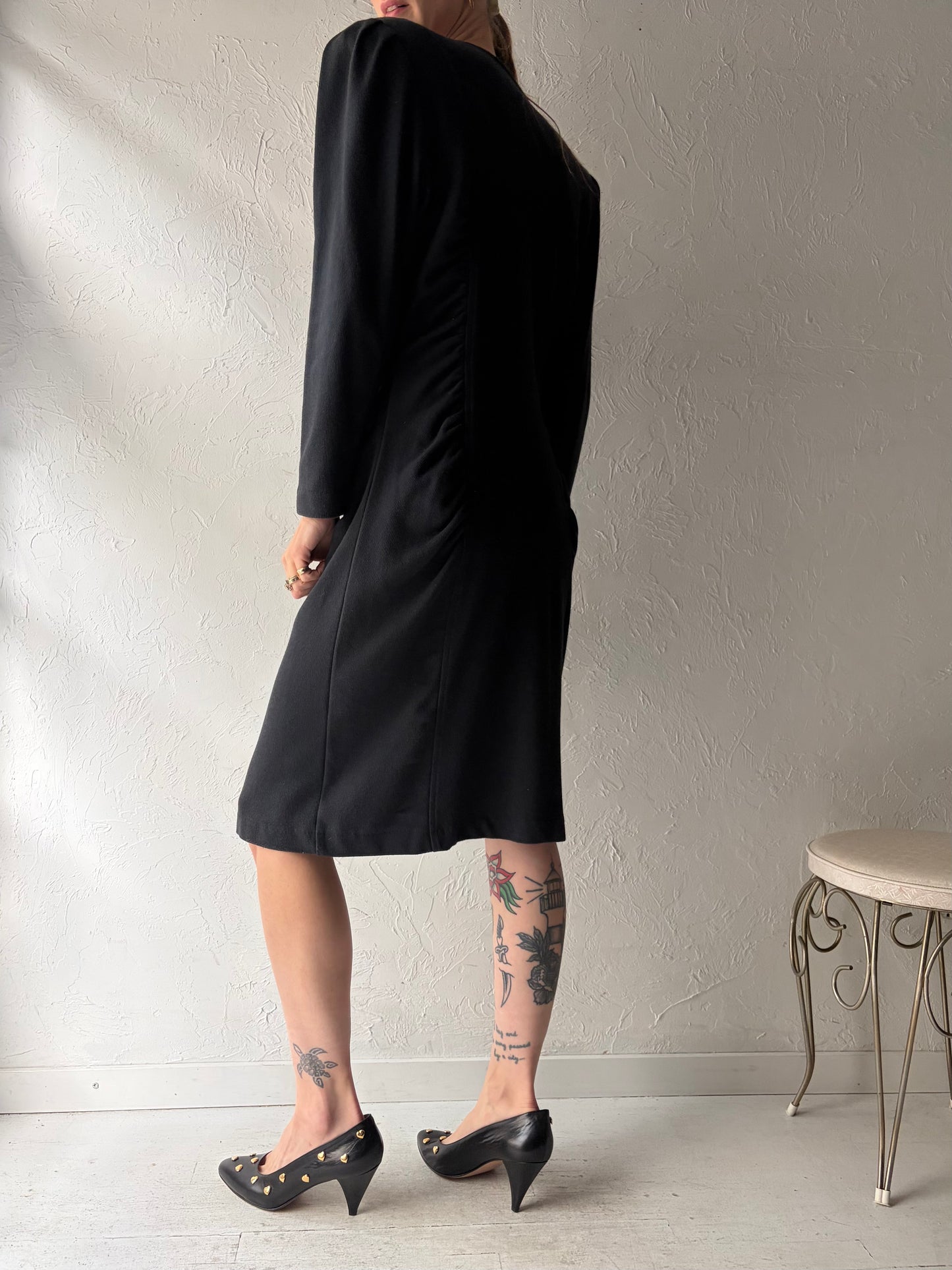 80s 'Chorus Line' Black Knit Dress / Medium