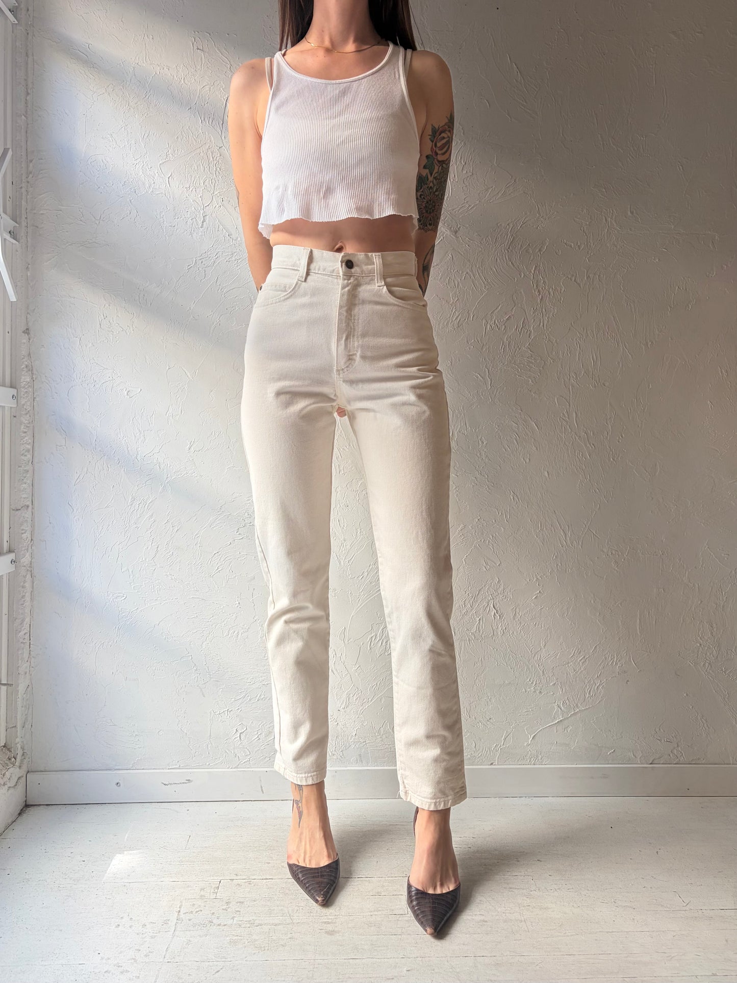 90s 'Lee' Vintage Cream High Waisted Jeans / 25