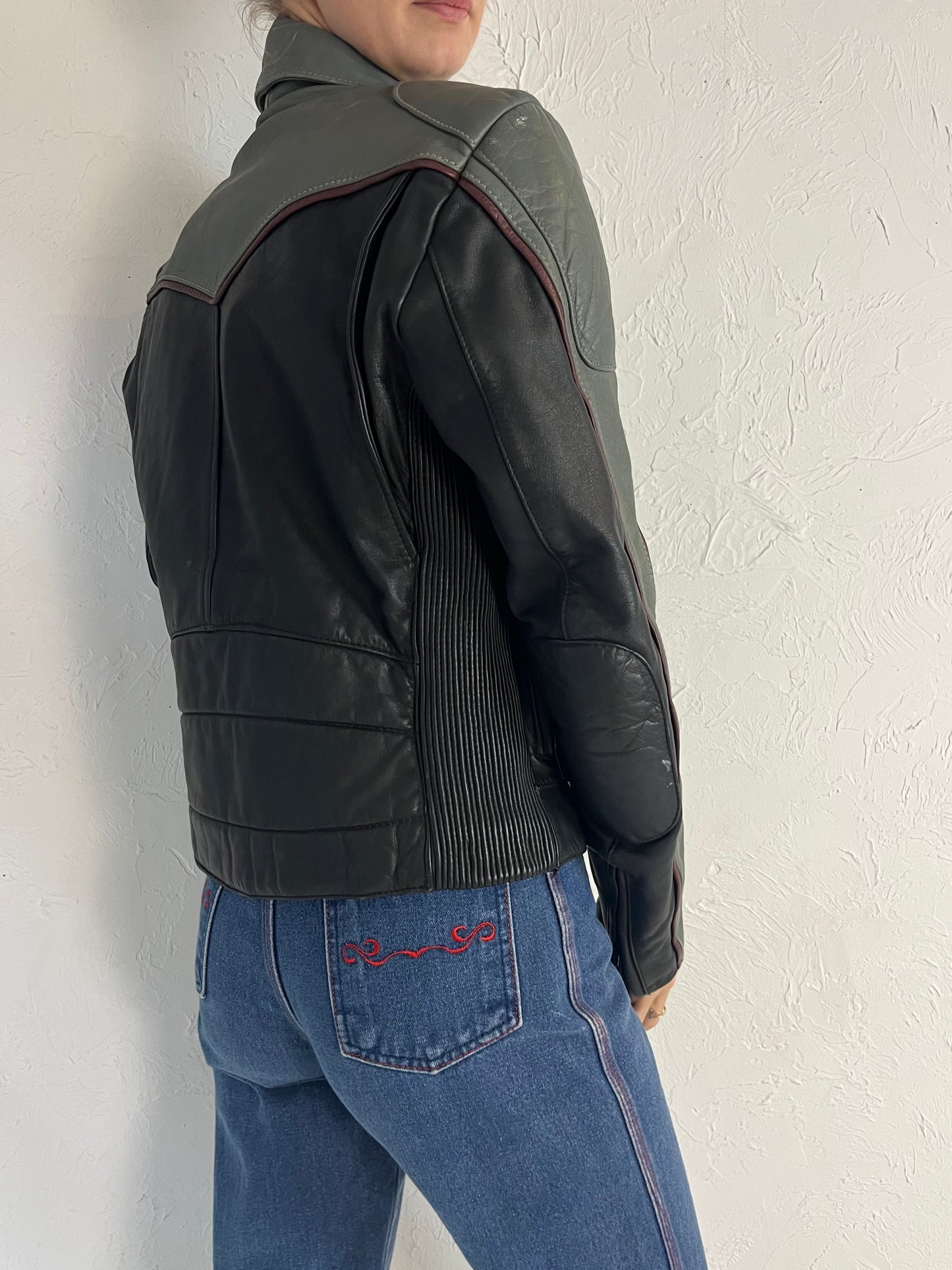 90s 'Tour Lion' Heavy Duty Leather Jacket / Medium