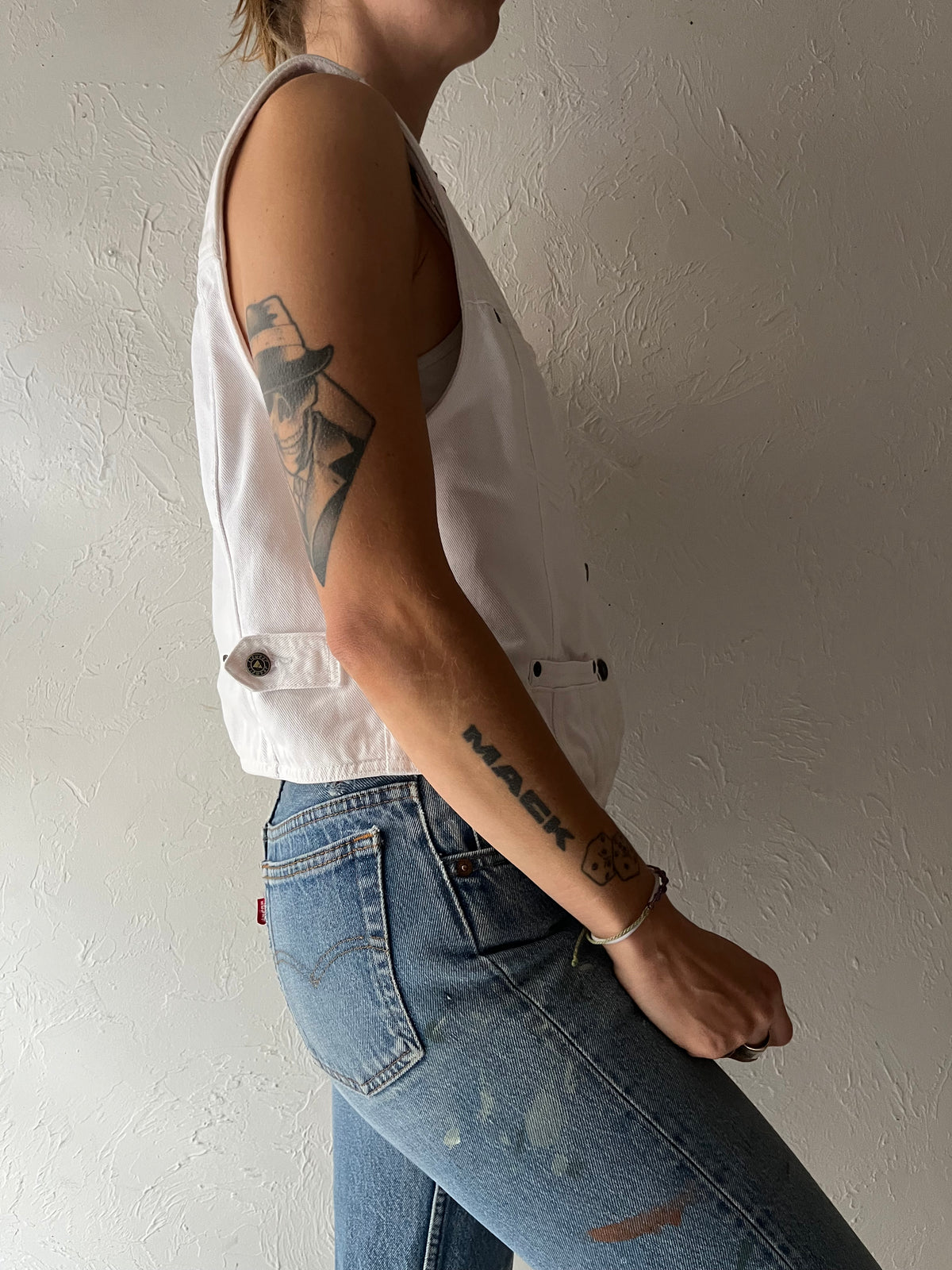 Y2k 'Liz Wear' White Denim Vest / Medium