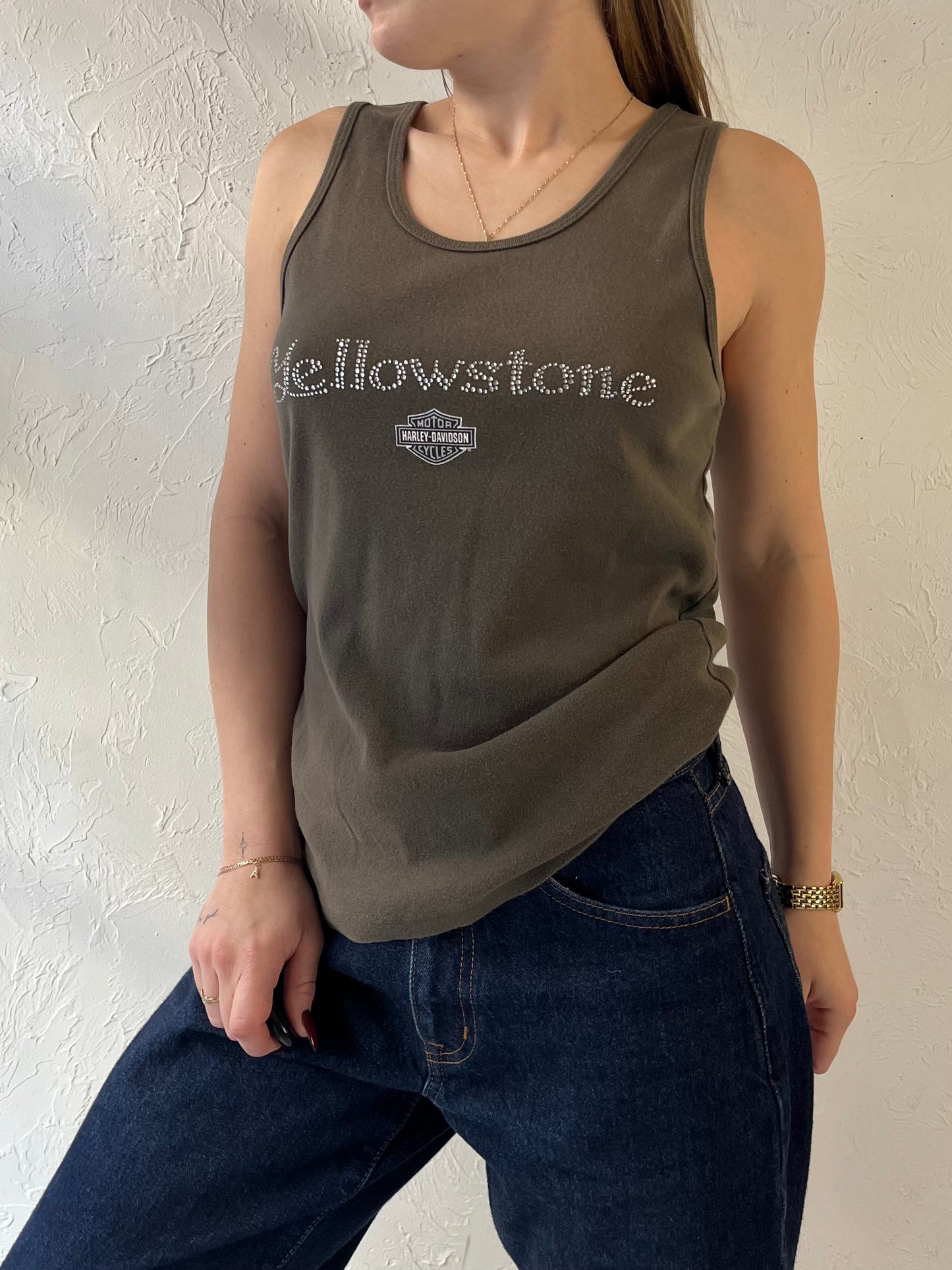 90s ‘Harley Davidson’ Yellowstone Rhinestone Tank / XL