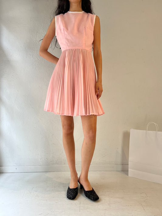 70s 'Windsor Dress' Pale Pink Pleated Dress / Small