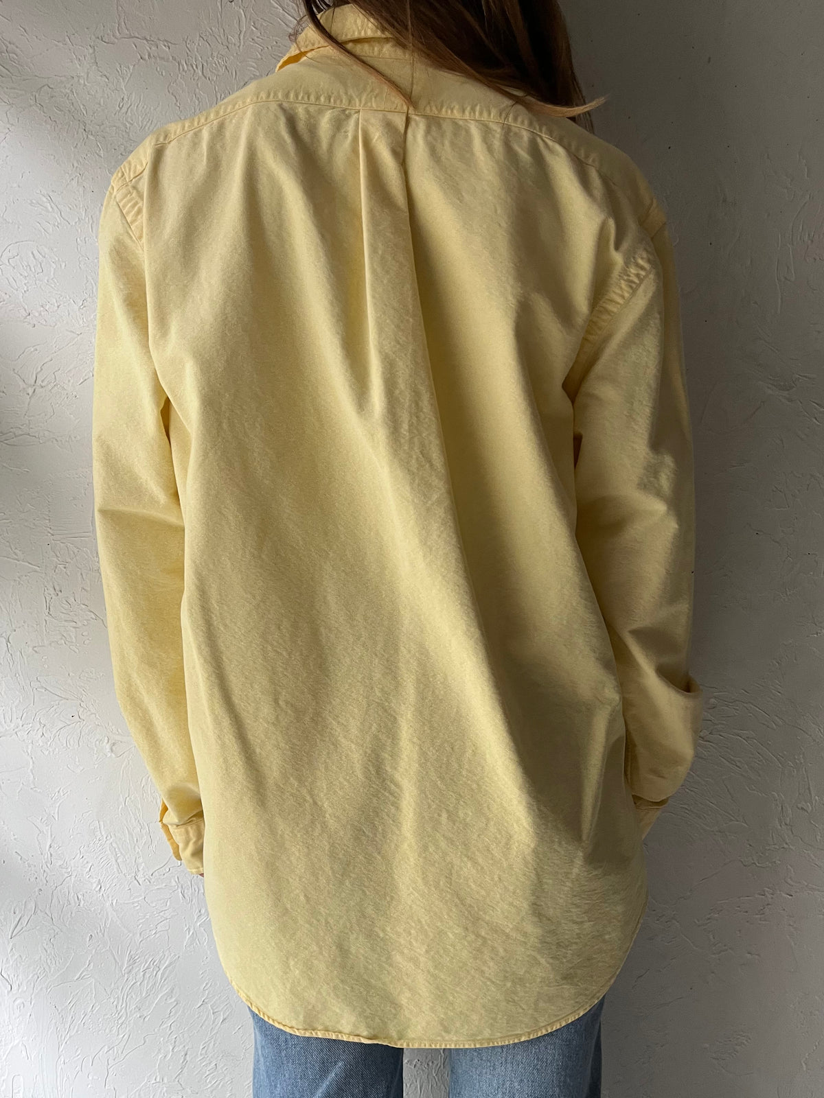 Y2k 'Ralph Lauren' Yellow Cotton Button Up Mens Shirt / Large