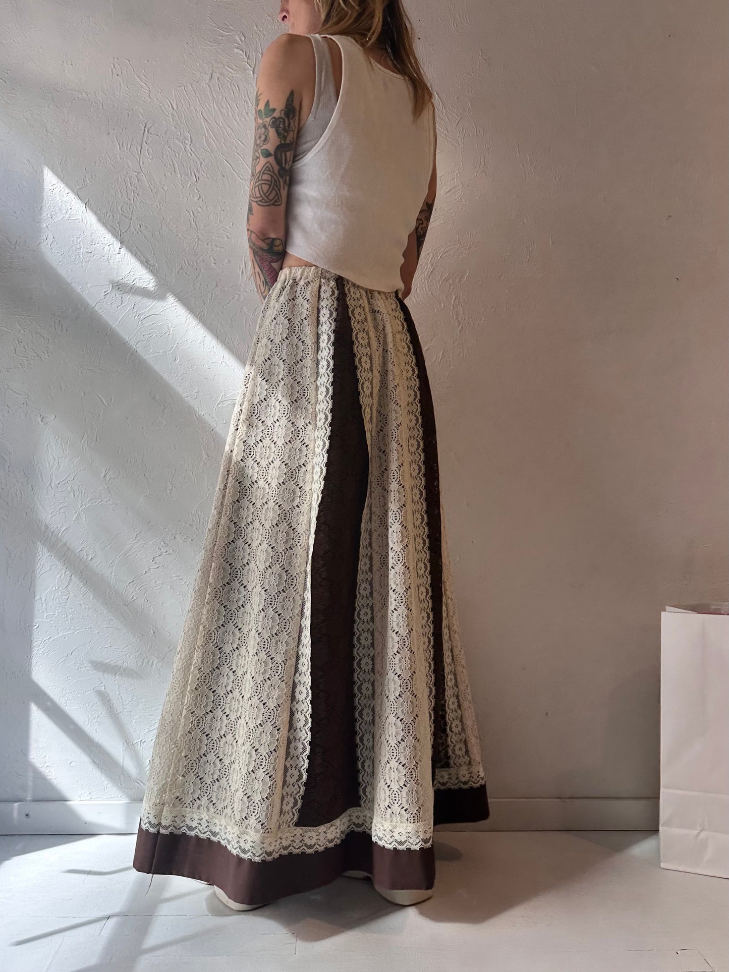80s Lace Maxi Skirt / Small