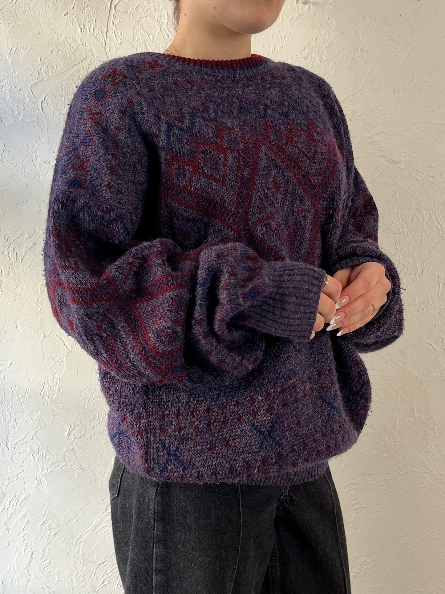 Vintage ‘London Fog’ Purple Patterned Sweater / Large