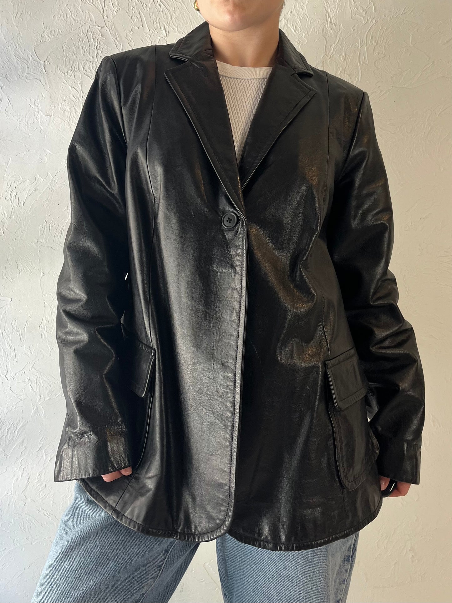 Y2k 'Gap' Black Leather Jacket / Medium