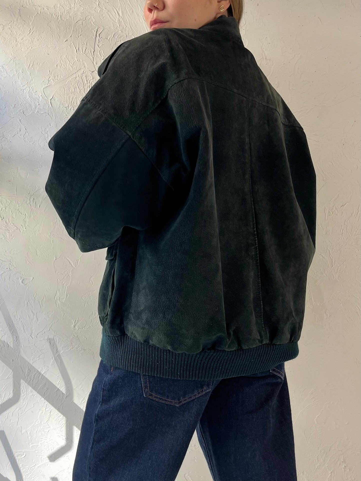 90s 'Middlebrook Park' Dark Green Suede Jacket / Small