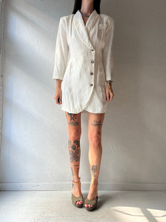 90s 'Rampage' White Long Sleeve Button Up Blazer Mini Dress / Small - Medium
