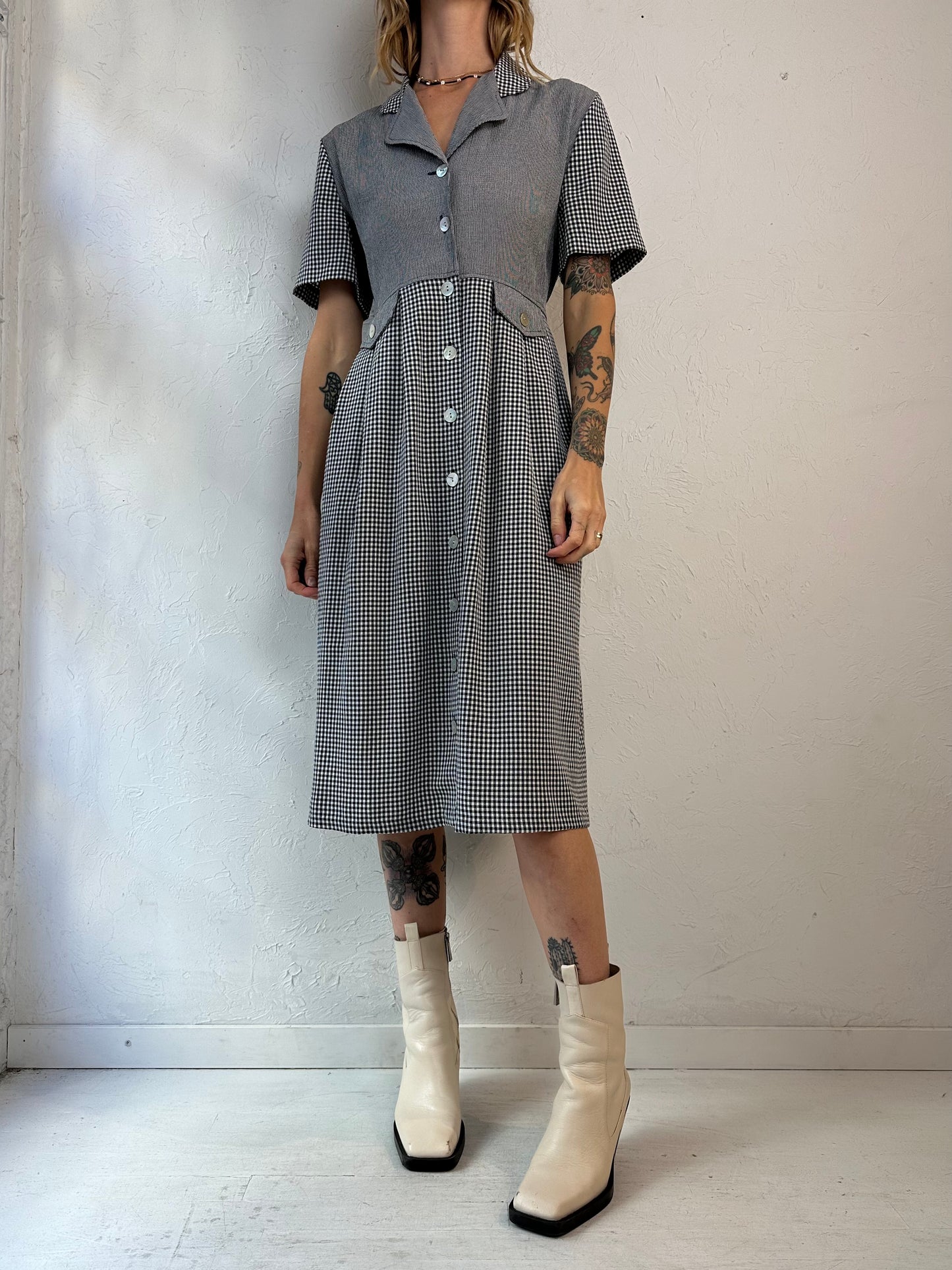 90s 'Kathie Lee' Button Up Gingham Dress / Small