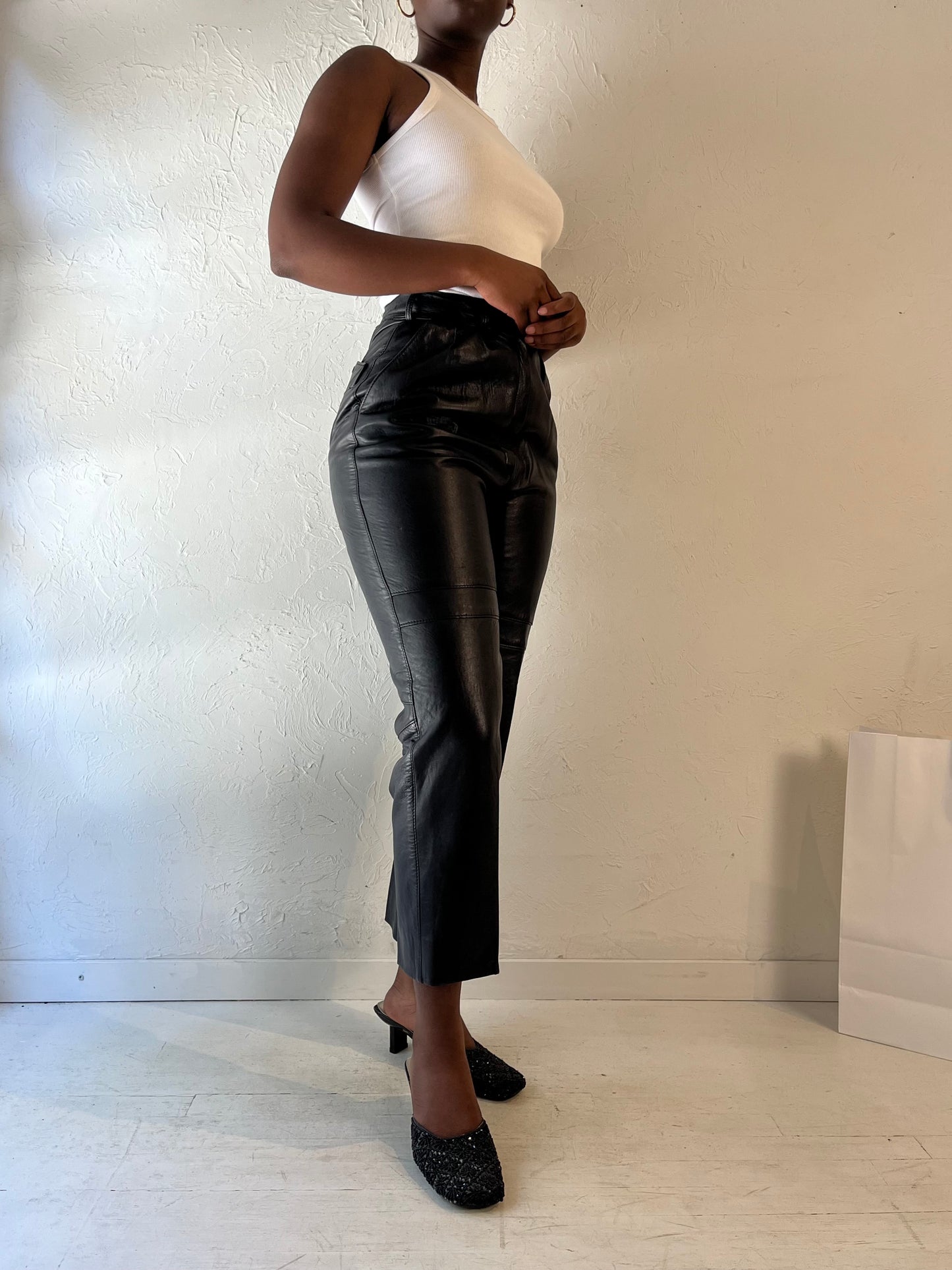 Vintage Black Leather Pants / Medium