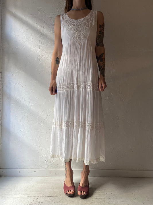 Y2k 'Magic' White Romanic Boho Cottagecore Embroidered Summer Maxi Dress / Medium