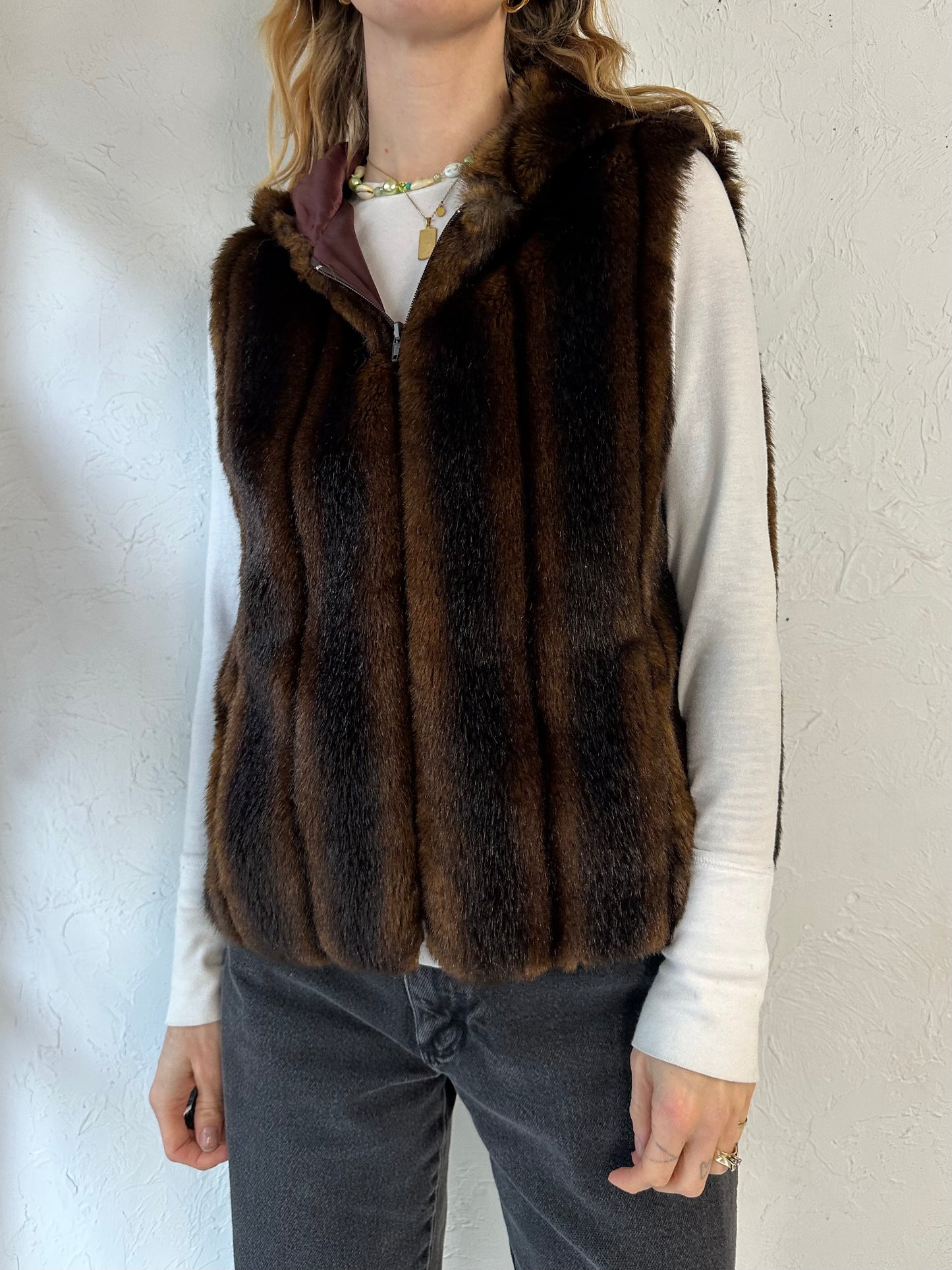Y2k 'Ralph Lauren' Faux Fur Hooded Vest / Small