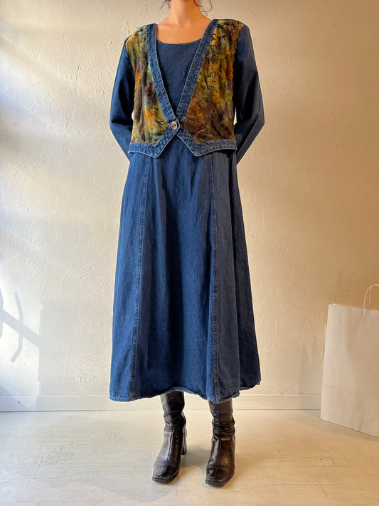 90s ‘Sketches’ Long Sleeve Denim Dress / Large