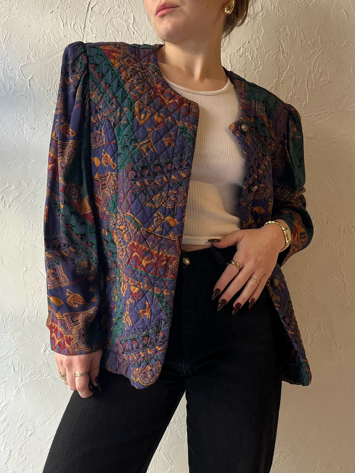 90s ‘Brooke Chapman’ Quilted Rayon Jacket / Large