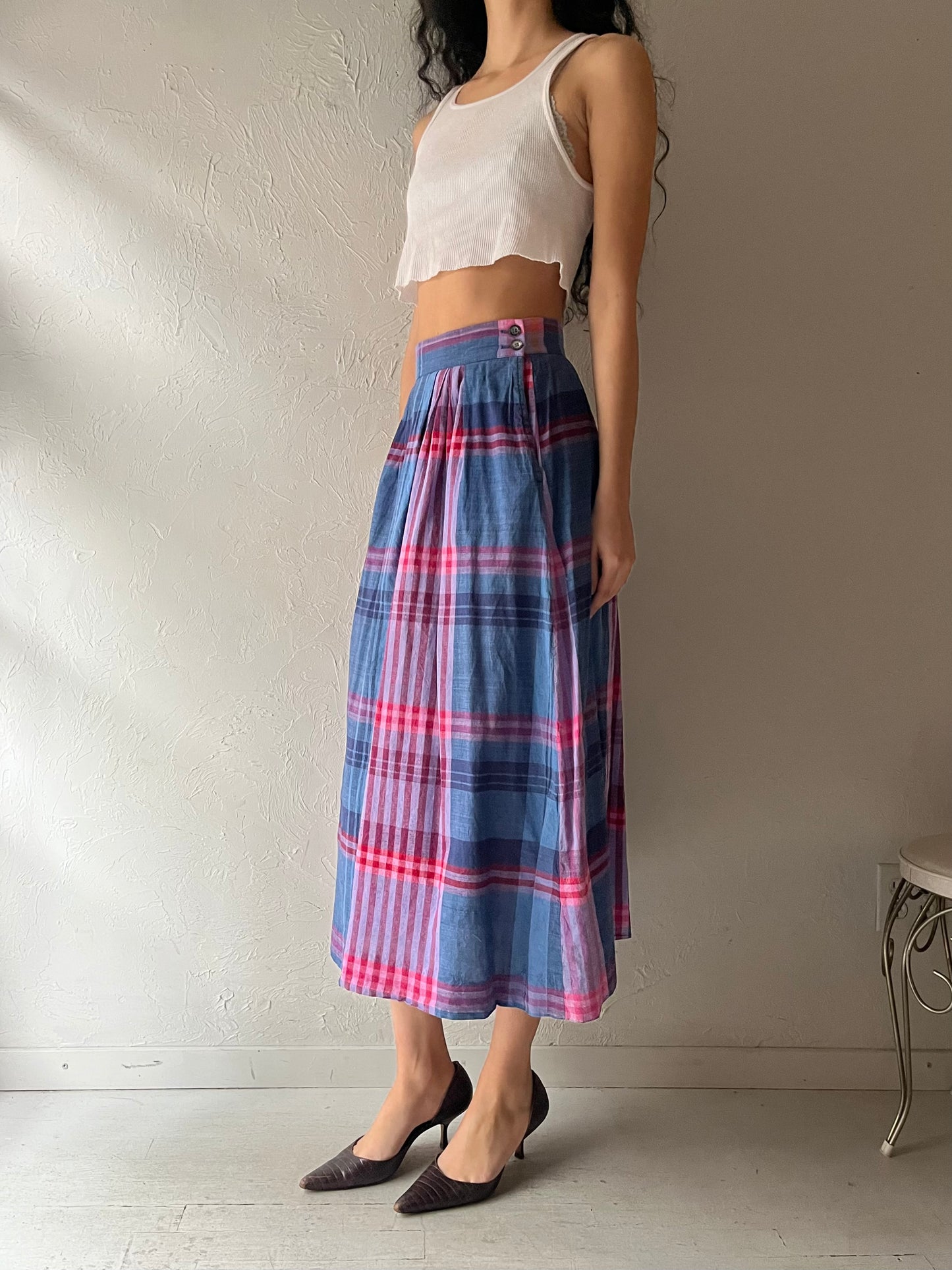 70s 'Frank Borenstein' Plaid Midi Skirt / XS