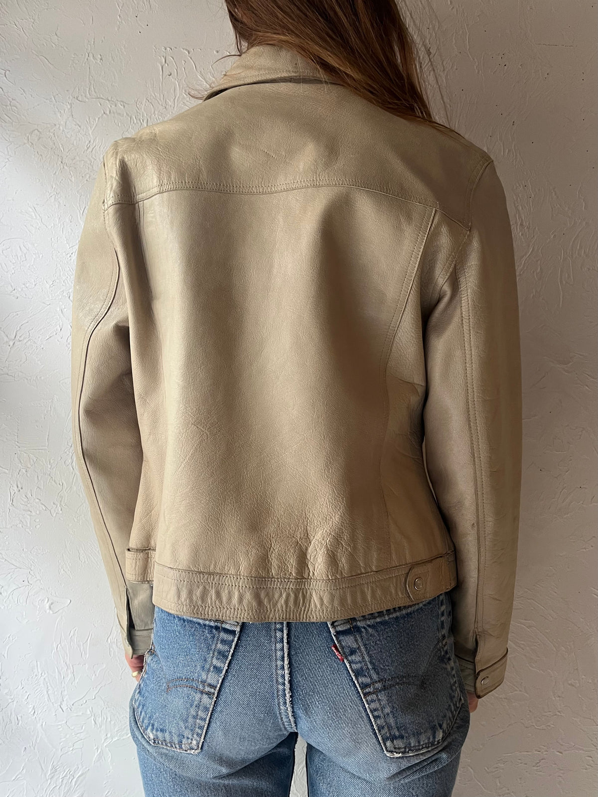 90s 'Wilsons Maxima' Cream Leather Jacket / Medium
