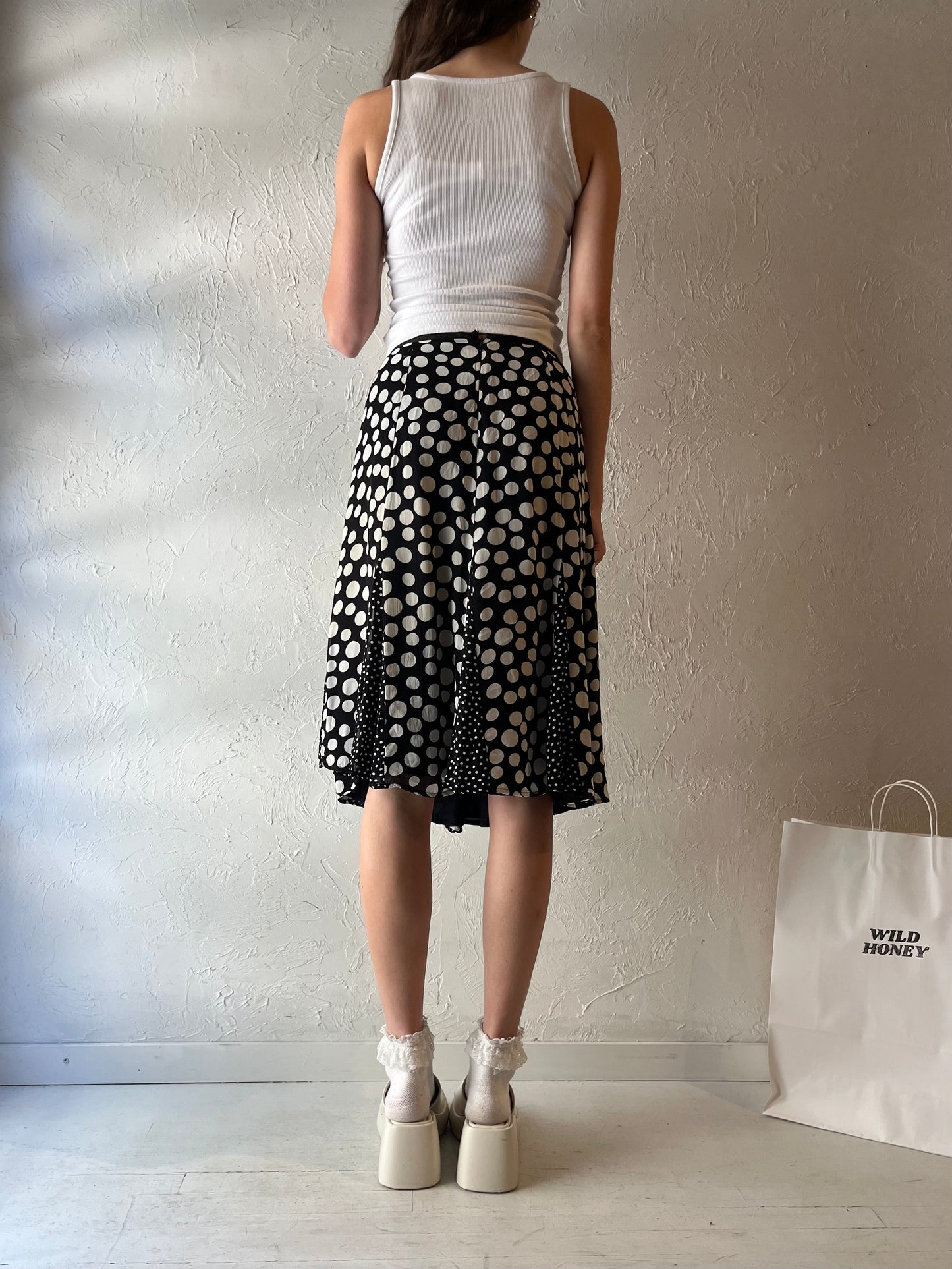 90s 'April Cornell' Polka Dot Midi Skirt / Small