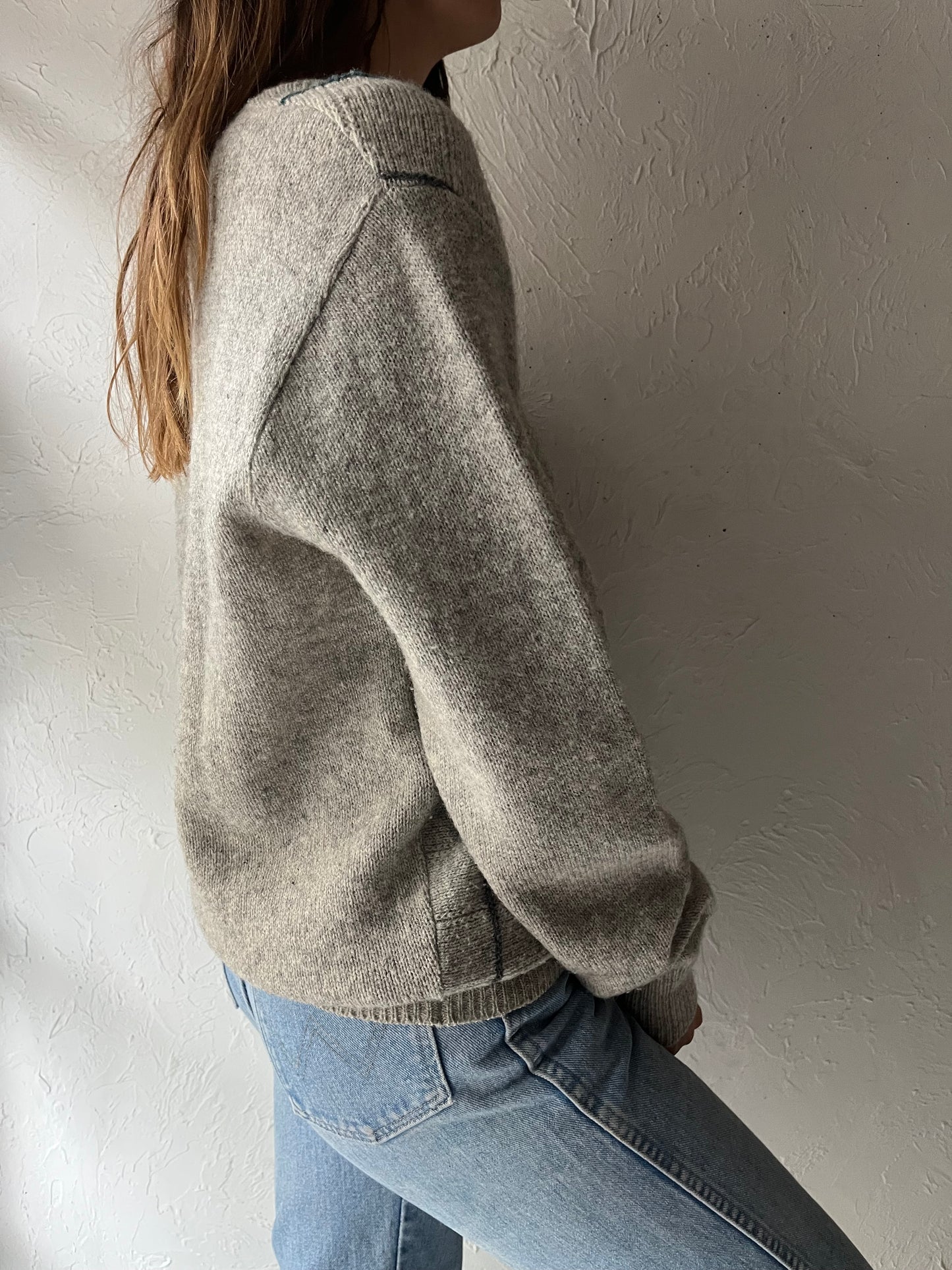 90s 'Jantzen' Gray V Neck Grandpa Sweater / Medium