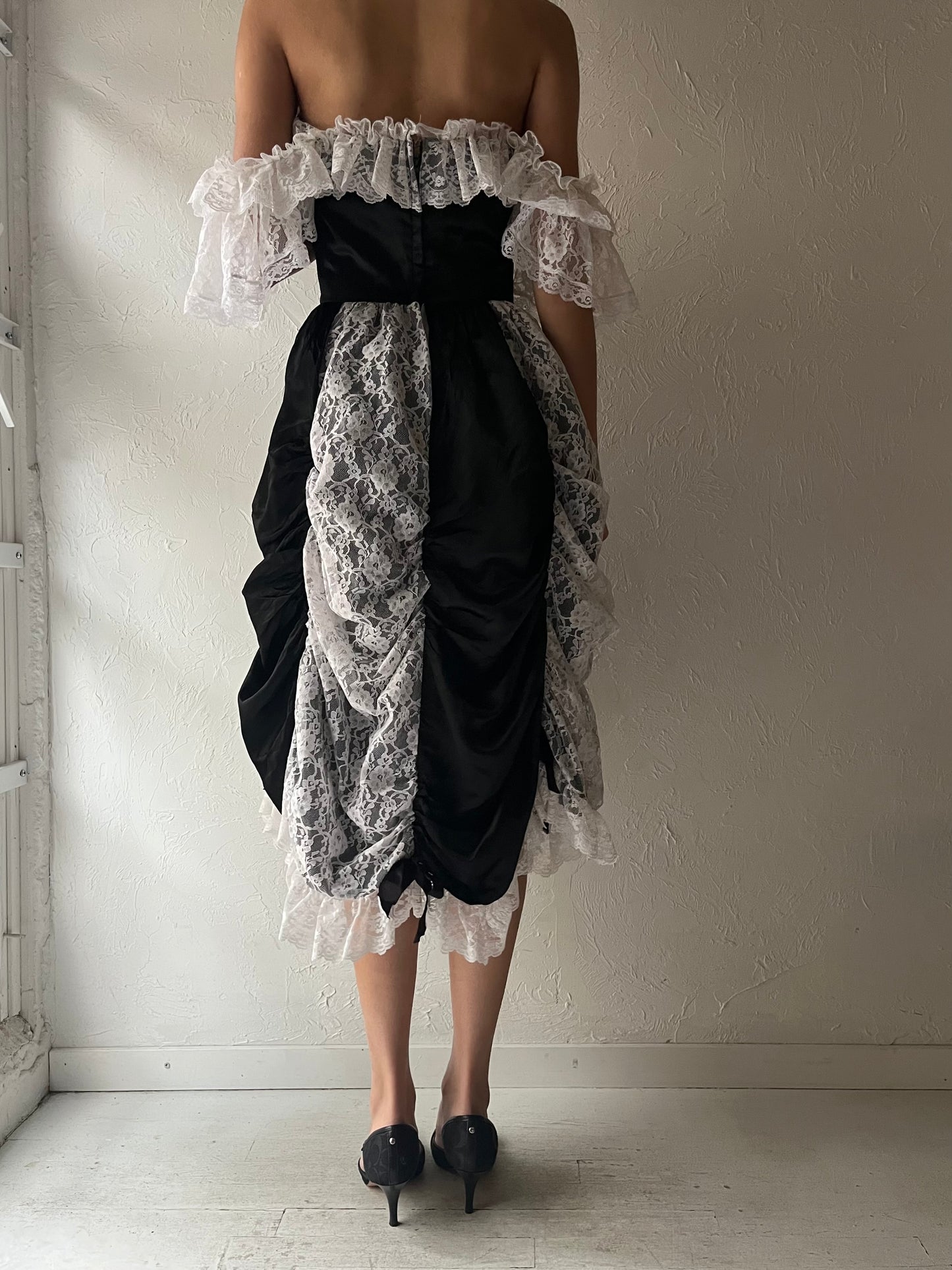 80s 'Loralie' Black and White Southern Formal Dress / Medium