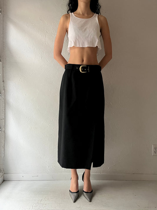 80s 'Two Roads' Black Pencil Skirt / Medium