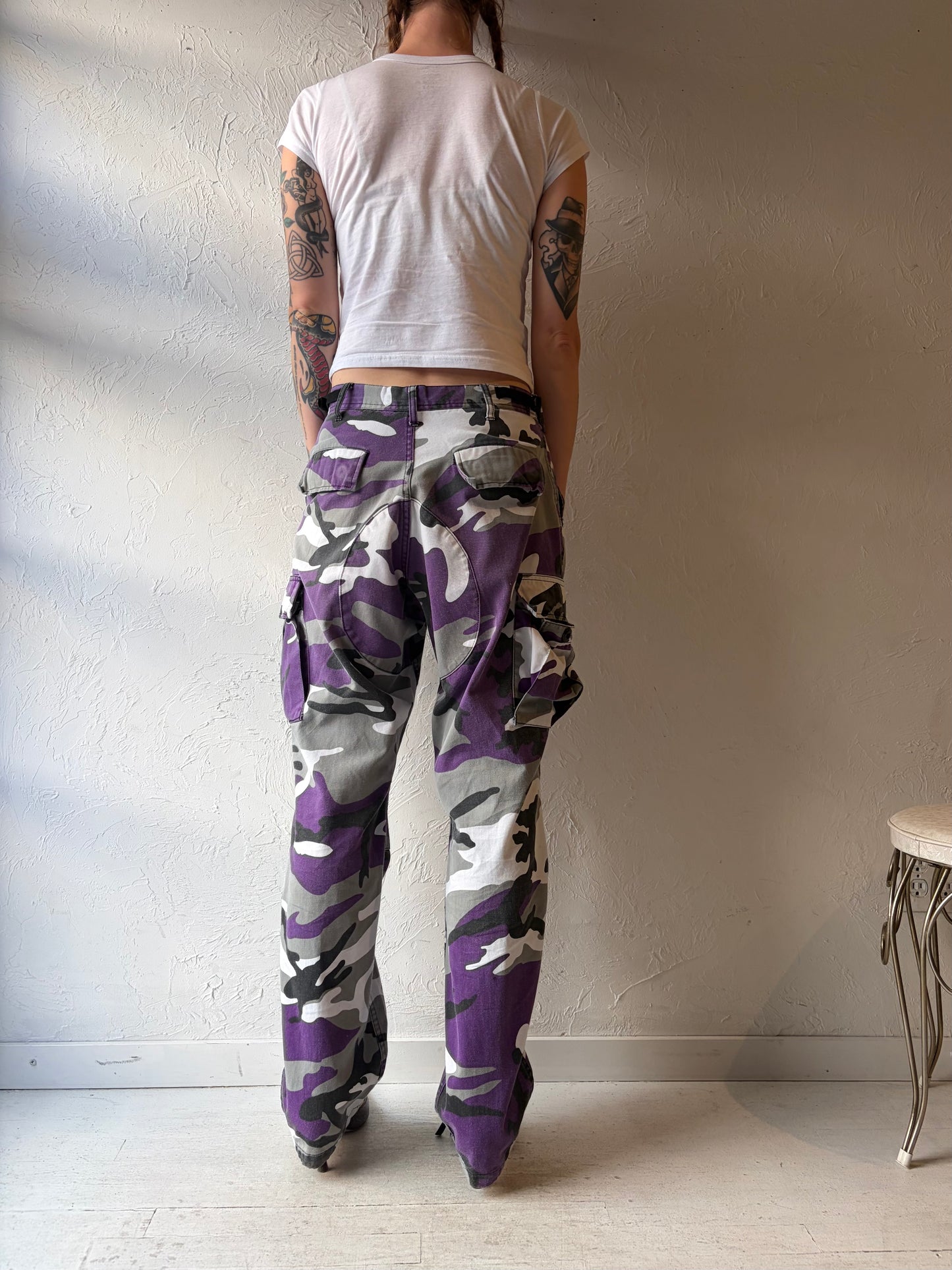 Y2K Authentic Army Purple Camouflage Pants / Vintage 2000s Military Streetwear Grunge Workwear Pants / Small