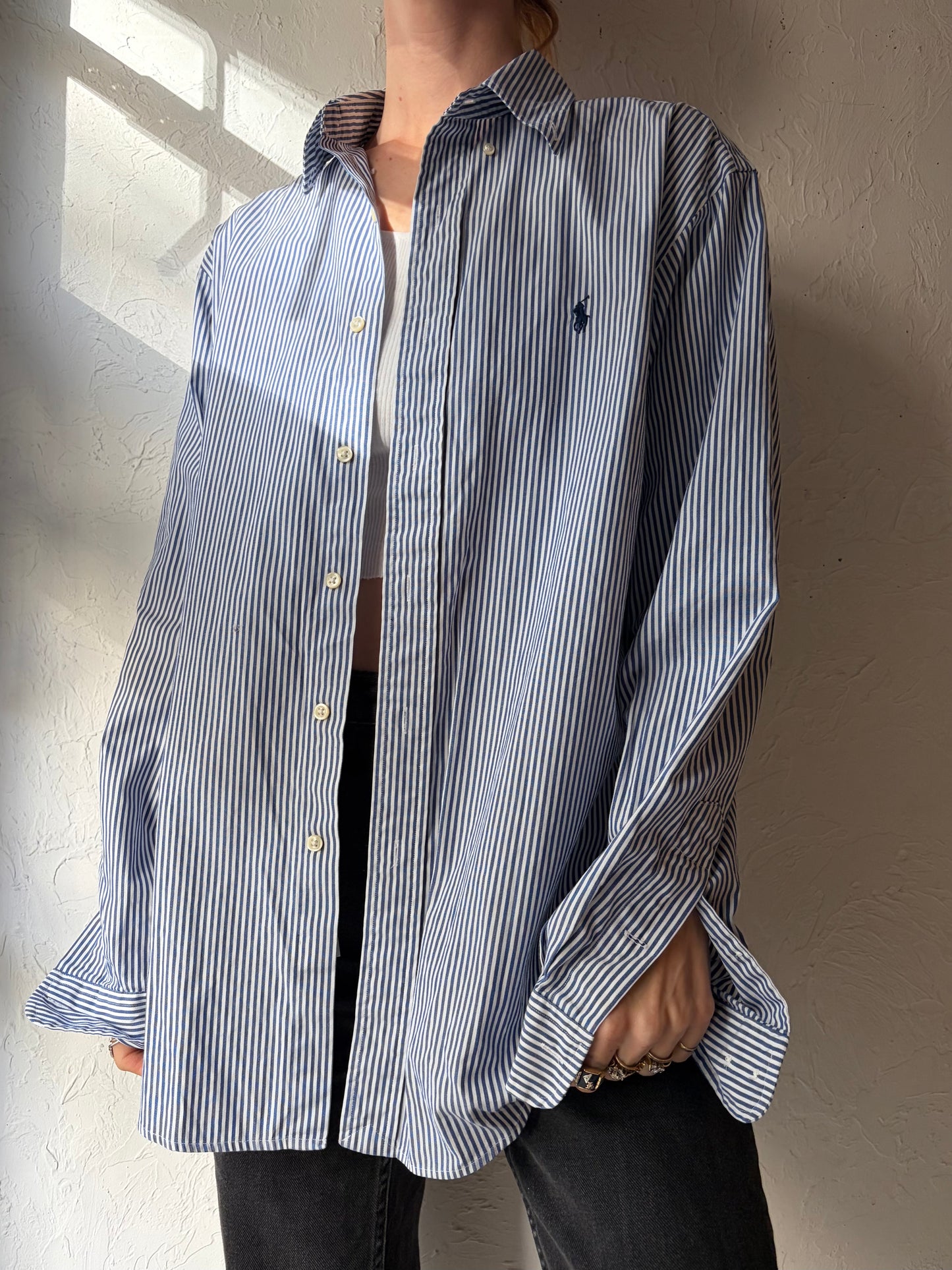 Y2k 'Ralph Lauren' Striped Button Up Shirt / Large