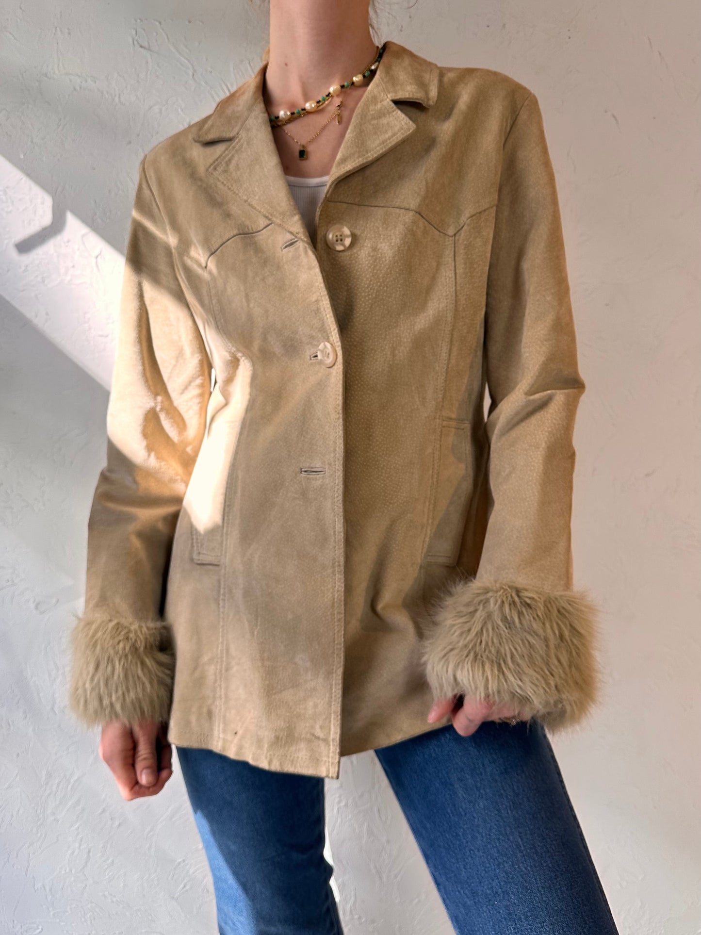 90s 'Suzy Shier' Beige Suede Leather Jacket / Medium