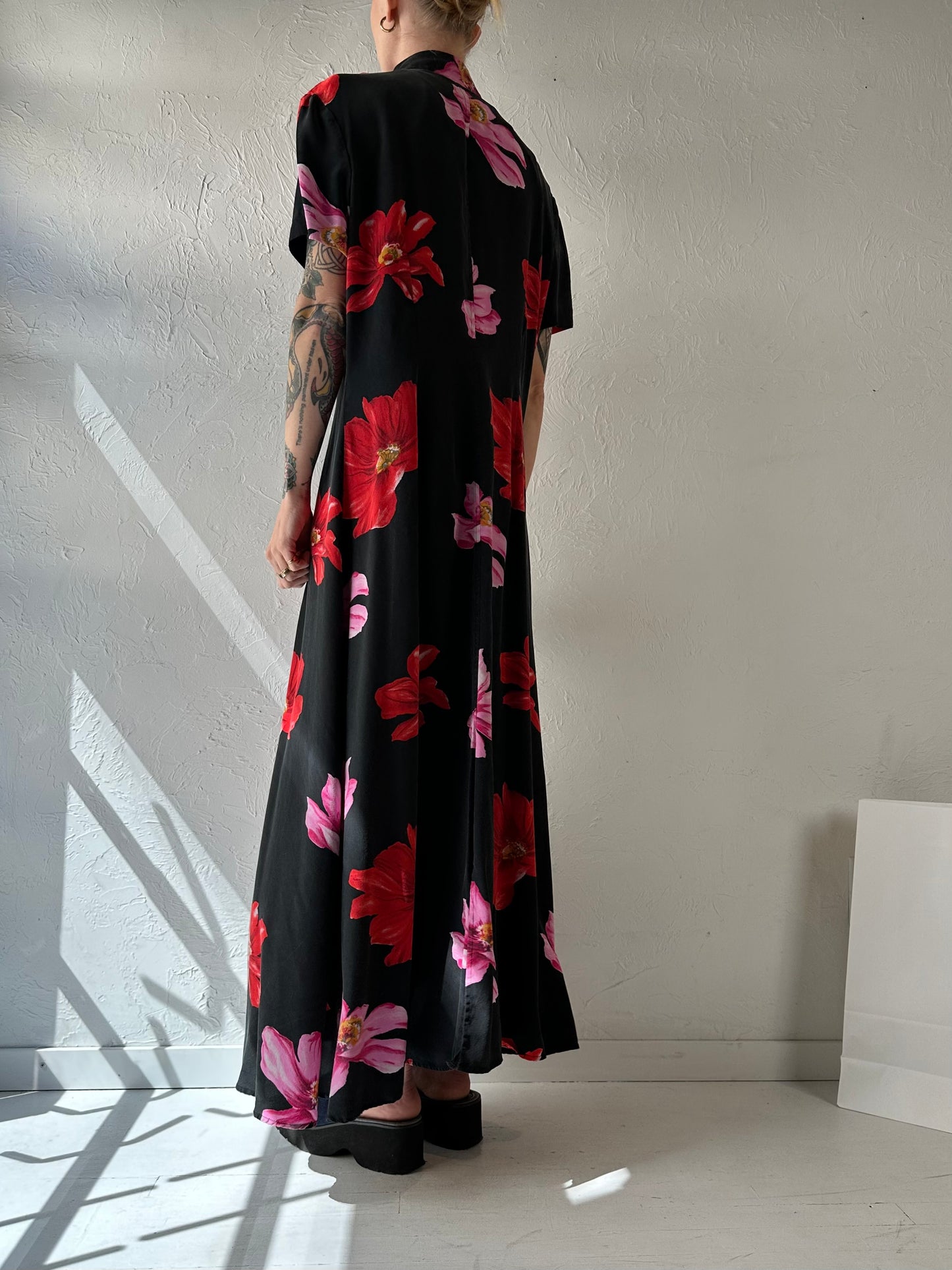 Y2k 'Jack Mulqueen' Silk Floral Maxi Dress / Large