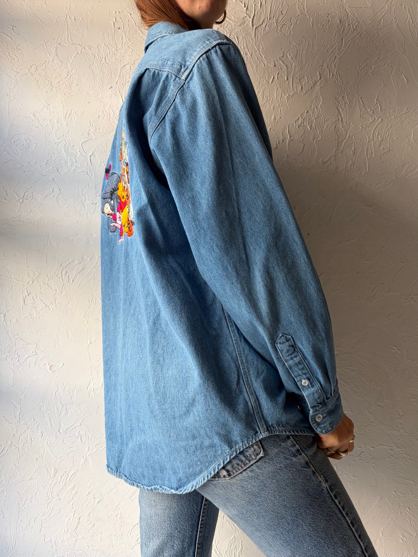 Y2k 'The Disney Store' Denim Normcore Winnie The Pooh Embroidered Cottagecore Button Up Shirt / Small