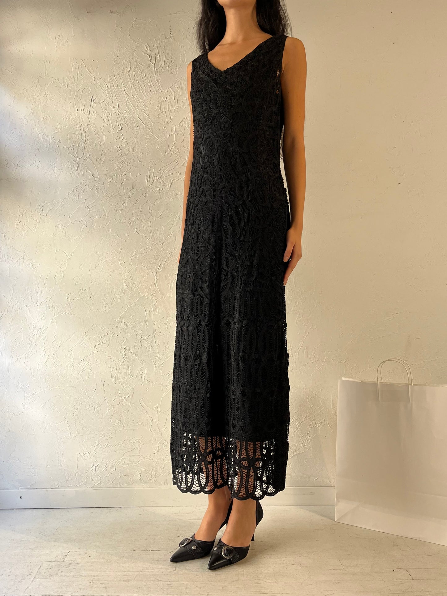 Y2K ‘Carol Little’ Black Crochet Dress / Medium