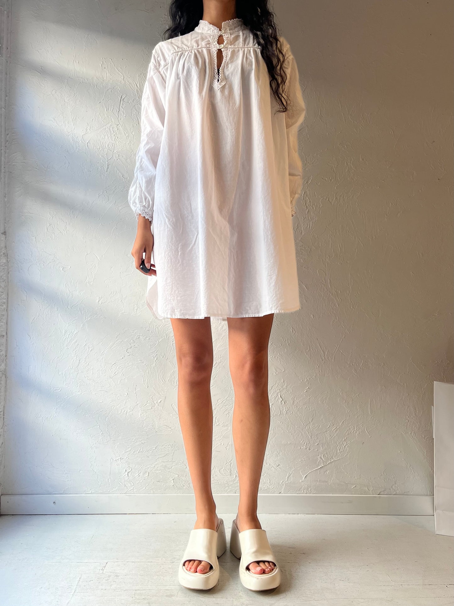 90s 'Eaton Vanity Fair' White Cotton Dress / Large