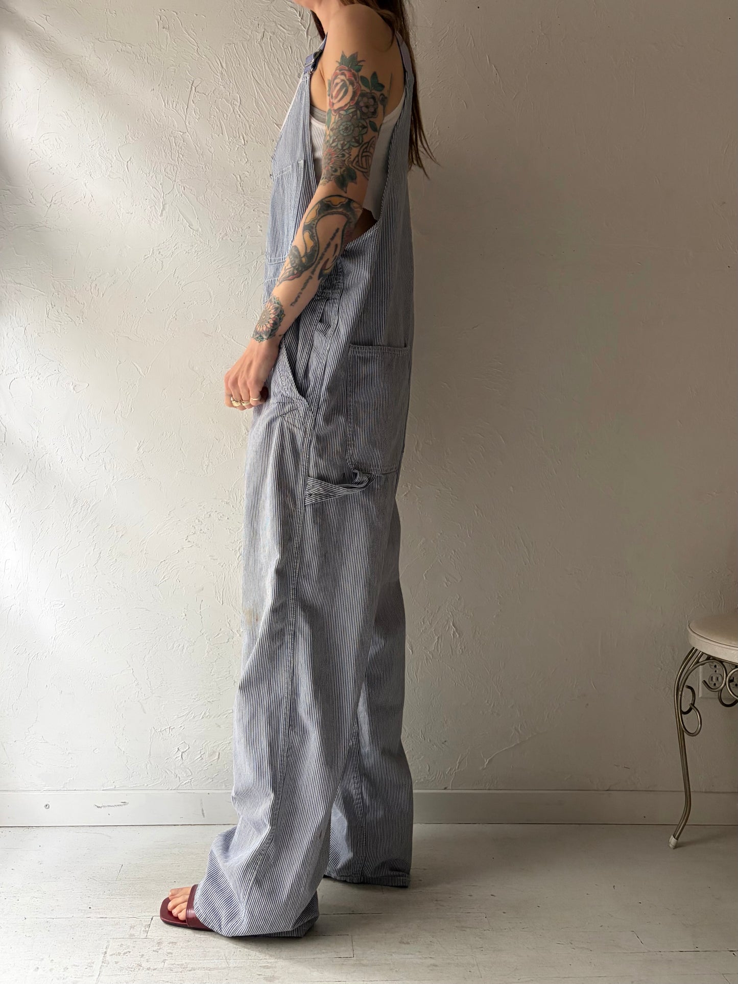 Vintage 'Golden Horse' Pin Striped Workwear Overalls / Medium